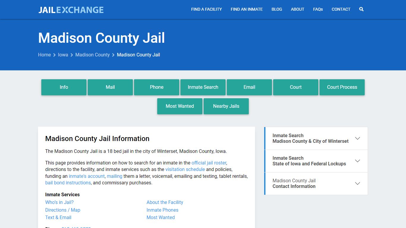 Madison County Jail, IA Inmate Search, Information