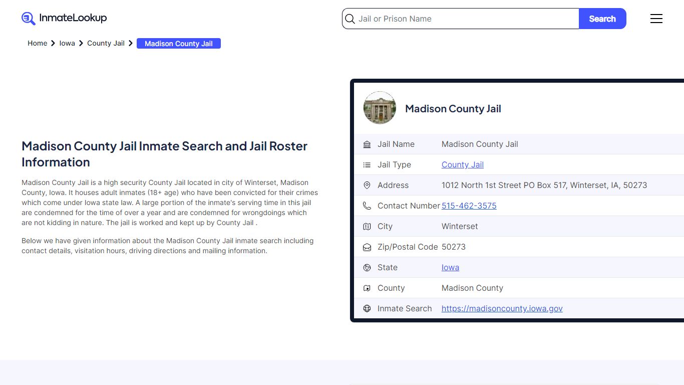 Madison County Jail Inmate Search and Jail Roster Information